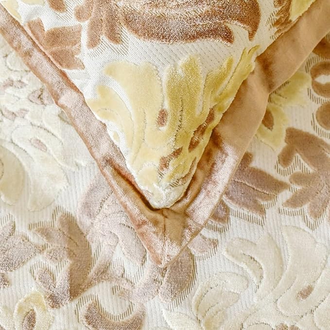 The HomeCentric King/Queen/Twin Beige Decorative CA King 86"x18" Bed Runner Without Pillow Cover, Damask Bed Scarf on Velvet Fabric - Emmeline
