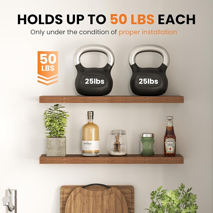 Fun Memories Floating Shelves for Wall, 48 Inch Long Set of 2 Rustic Wood Wall