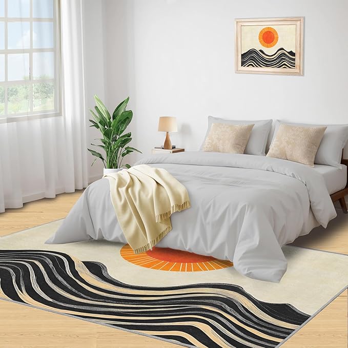Boho Sun Runner Rugs 2x4ft, Watercolor Mountain Small Entryway Mats, Abstraction Deco Laundry Room Rug Non Slip Durable Throw Rugs for Front Door Bedroom Bedside