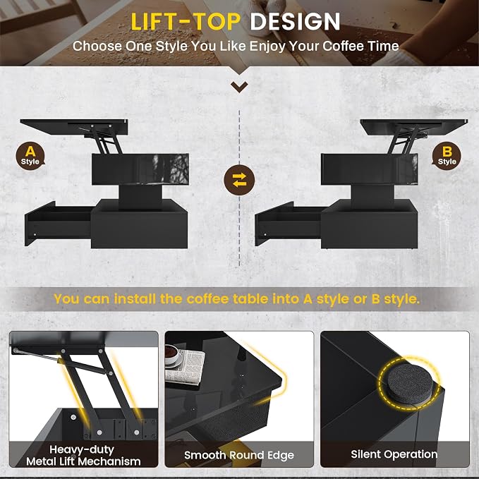 SEDETA 47.2" Lift Top Coffee Table, Coffee Tables