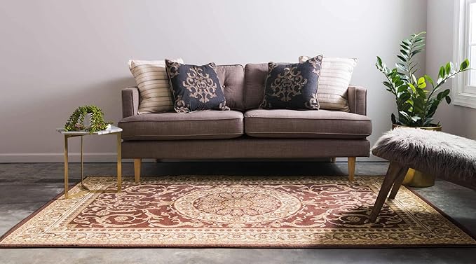 Unique Loom Versailles Collection Traditional Classic Medallion Floral Motif Area Rug (5' 0 x 8' 0 Rectangular, Brown/ Ivory)