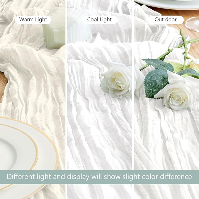 Asee'm Cheesecloth Table Runner Valentine's Day120 Inches Long Ivory Boho Gauze Cheese Cloth Runner 10FT Rustic Sheer Spring Table Runners for Easter Wedding Party Baby Shower Decoration