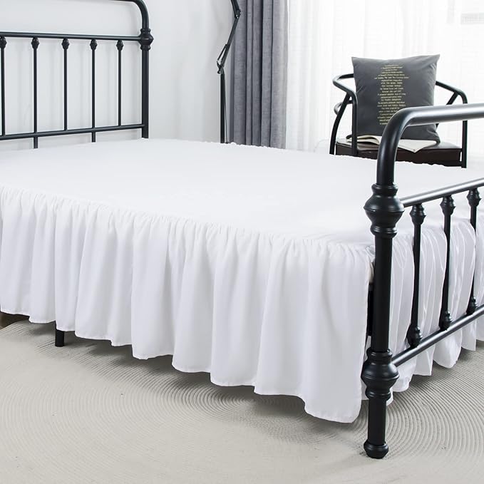 Bed Skirt Full Size Ruffled Bed Skirts with Split Corners, 14 Inch Drop Dust Ruffle Bed Skirt with Platform, White