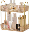 shuang qing Bathroom Counter Organizer Countertop Storage, Cosmetics Skincare Shelf, Makeup Organizer Perfume for Dresser Vanity Tray, Spice Rack for Kitchen(2 Tier-Gold)