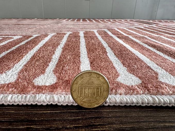 GLN Rugs Contemporary Collection - Machine Washable Area Rug, Contemporary Washable, Non Slip, Low Pile Chenille Rug, Living Room, Bedroom, Kitchen Rug (9' x 12' Beige Orange)