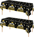 2 Pack Graduation Tablecloth, Class of 2026 Congrats Grad Table Cloths Disposable Plastic Rectangle Black Gold Table Cover for Graduation Tables Decorations Party Decor Supplies Favors,108 x 54 Inch