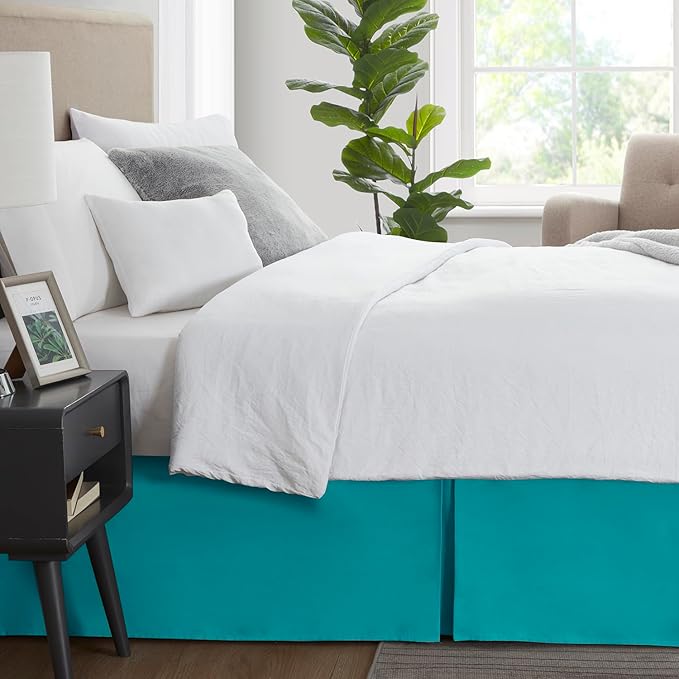 Nestl Teal Bed Skirt Cal King Size - Cal King Bed Skirt 14 Inch Drop - Brushed Microfiber Bed Skirts - Hotel Quality Pleated Bed Skirt - Shrinkage & Fade Resistant