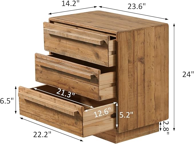 HOKYHOKY Set of 2 Reclaimed Solid Wood Nightstand-24 Inches Large End Table