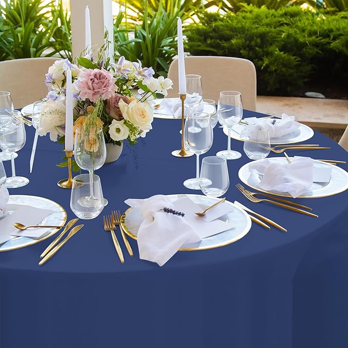 16 Pack Navy Blue Plastic Tablecloth for Round Tables, Premium Decorative Navy Blue Disposable Table Cloths for Parties, Navy Round Party Table Cover for Birthday Wedding Banquet Event, 84 Inch