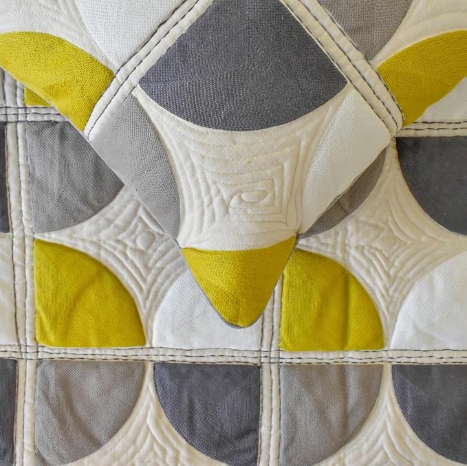The HomeCentric King/Queen/Twin Yellow & Grey Luxury Twin 53"x18" Bed Runner Without Pillow Cover, Emboroidered, Quilted & Geometric Bed Scarf on Cotton Fabric - Geo Fusion