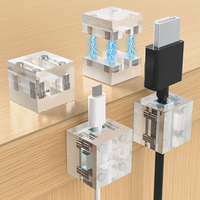 NiHome Clear Acrylic Strong Magnetic Cable Clips Cord Holder 4PCS for Phone Chargers,USB,HDMI,Power Cords, Adhesive Cable Management, Wire Holder Keeper Organizer for Home Office Car Desk Nightstand