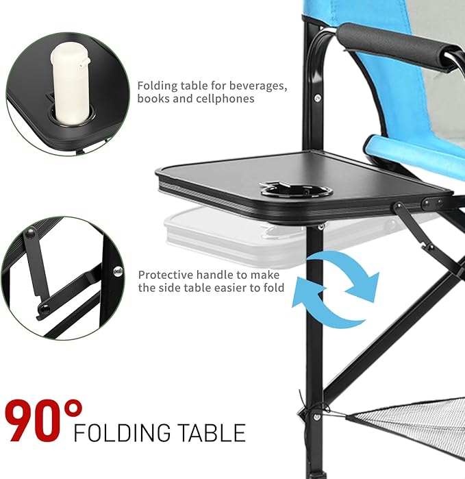 Outvita 31" Tall Directors Chair Height Seat Folding with Side Table Storage Bag, Support for 300Lbs Portable Makeup Artist Chair with Bar Height(Blue/Black)