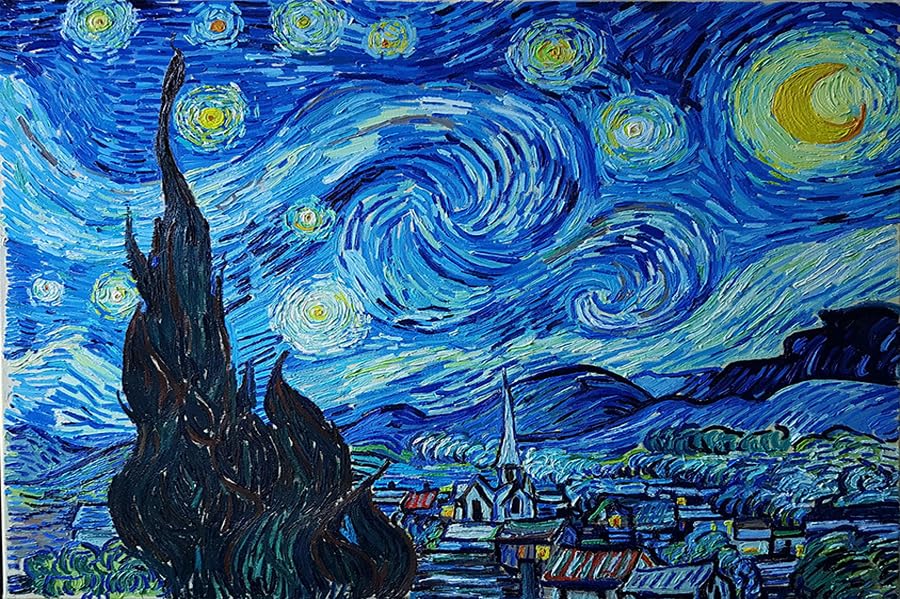5x4ft Van Gogh Starry Sky Backdrop Abstract Stars Wall Oil Painting Photography Background Van Gogh Aesthetic Artwork for Wallpaper Decoration Birthday Party Baby Shower Wedding Photo Studio Props - size: 5x4ft