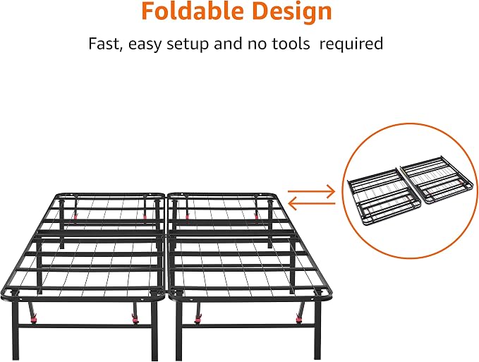 Amazon Basics Bed Frame with Ample Underbed Storage, Foldable Metal Platform