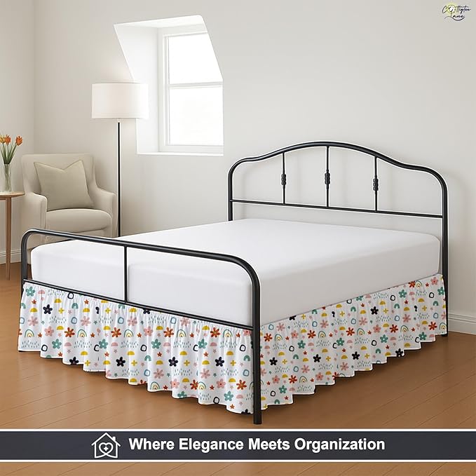Cottington Lane Ruffled Bed Skirt Full Size with Split Corner, Brushed Microfiber Hotel Quality Dust Ruffle, 21 Inch Drop Gathered Bedskirt, Soft, Stylish, Shrink & Fade Resistant, Rainbow Splash