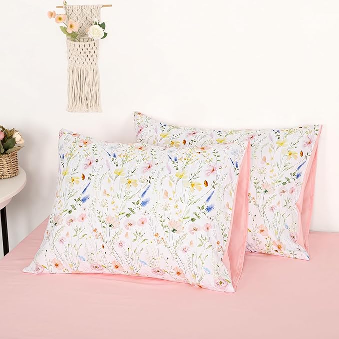 Twin Size Toddler Bedding Set for Girls- 5 Piece Toddler Girl Bedding, Super Soft & Lightweight Toddler Comforter Set Includes Comforter, Flat Sheet, Fitted Sheet, Pillowcase (Pink Flowers)
