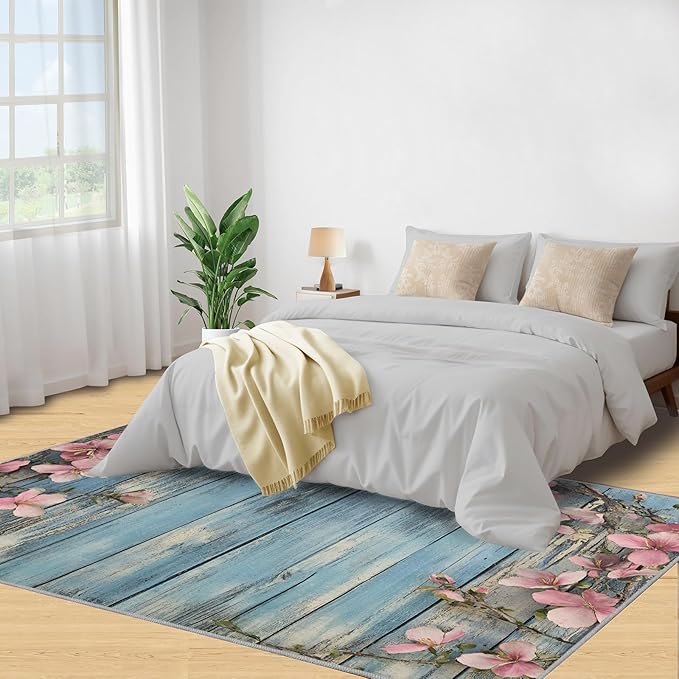 2x4 Vines Runner Rug for Hallway - Vintage Wood Panels Kitchen Mat, Rural Flowers Kitchen Runner Rug Soft Non Slip Anti Fatigue for Laundry Room Indoor Hallways
