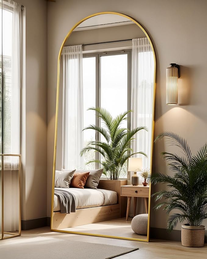 Suidia Full Length Mirror, 71"x28" Floor Standing Mirror Freestanding, Full Body Mirrors with Stand for Bedroom, Hanging Mounted for Living Room Cloakroom, Gold, Arched Style