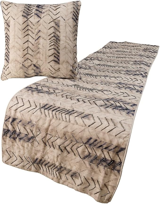 The HomeCentric King Queen Twin Grey Designer King 90"x18" Bed Runner with Pillow Cover, Tie & Dye Beaded Bed Scarf on Cotton Fabric - Tie Dye Chevy
