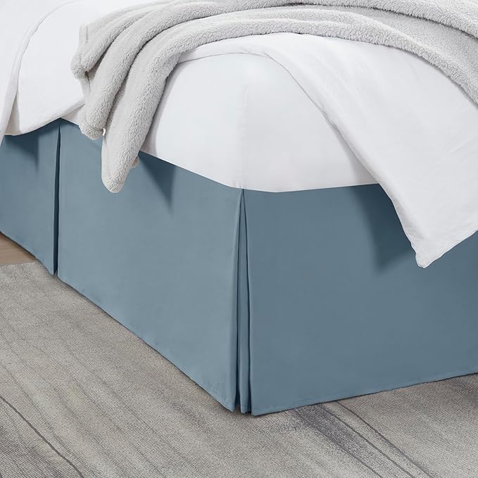 Nestl Stone Blue Twin Bed Skirt - Twin Size Bed Skirt 14 Inch Drop - Brushed Microfiber Bed Skirts - Hotel Quality Pleated Bed Skirt - Shrinkage & Fade Resistant
