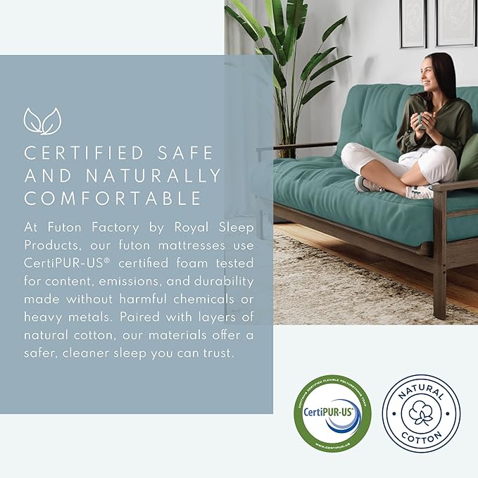 Royal Sleep Products by The Futon Factory 8 inch Foam Futon Mattress - Solid Ivory Fabric - Queen Size - CertiPUR Certified Foams - Made in USA - (Frame not Included)