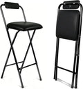 Folding Stool with Back – 1Pcs Height for Kitchen Counter & Bar Table, Extra Thick Cushion, Heavy Duty, Portable for Camping, Music Practice, Standing Desk – No Assembly Required 25.5 Inch
