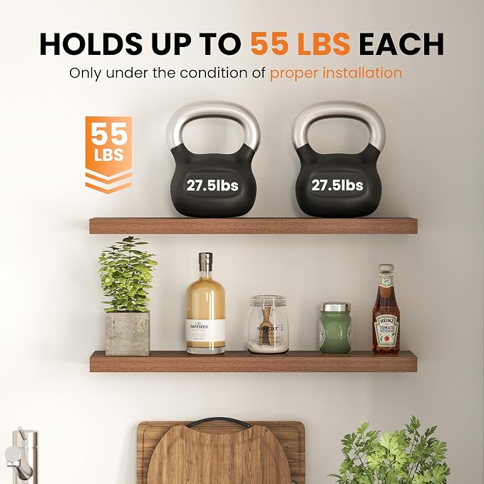 Fun Memories Floating Shelves for Wall, 66 Inch Long Set of 2 Rustic Wood Wall