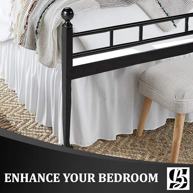SKY BEDDINGS - Queen Size Ruffled Bed Skirt with Split Corners - 12 Inch Drop Dust Ruffle Bed Skirt with Platform Three Sided Coverage - 100% Microfiber, White