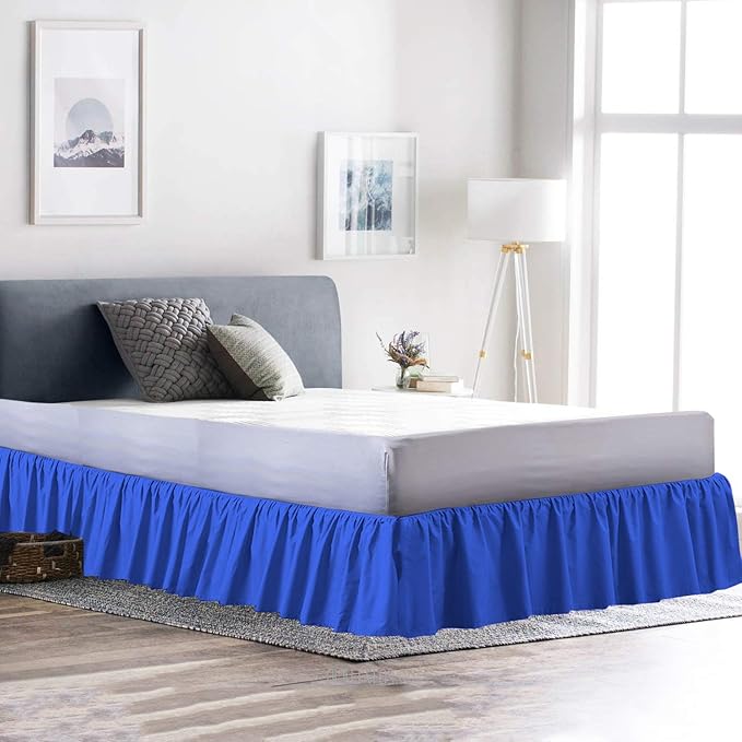 Ruffled Bed Skirt (Twin, Royal Blue) 18 Inch Drop Dust Ruffle with Platform, 100% Cotton 600 Thread Count Fabric, Gathered Styling, Available in All Bed Sizes and 23 Colors - Bedskirt