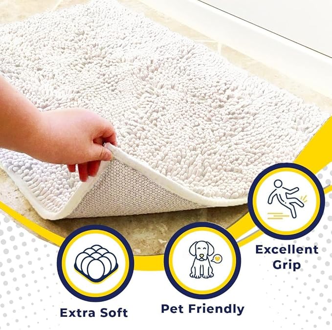 Muddy Mat® | Super Absorbent Door Mat Indoor, Microfiber Quick Dry Chenille Entryway Rug, Non-Slip Front Door Mat, Indoor Mats for Entryway, Machine Washable Pet Rug,-White Runner 59"X24"