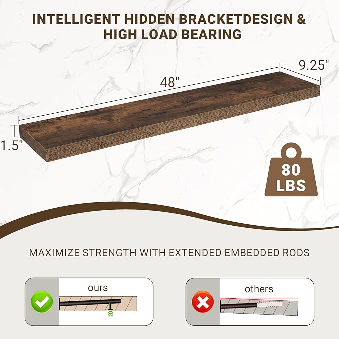 Acovy 48 Inch Floating Shelves, Wooden Shelves