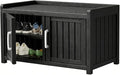 2-Tier Storage Bench, 2 Doors Waterproof Resin Shoe Bench with Adjustable Shelves - Entryway Bench with Seating, Indoor & Outdoor Use for Bedroom, Hallway, Living Room, Black