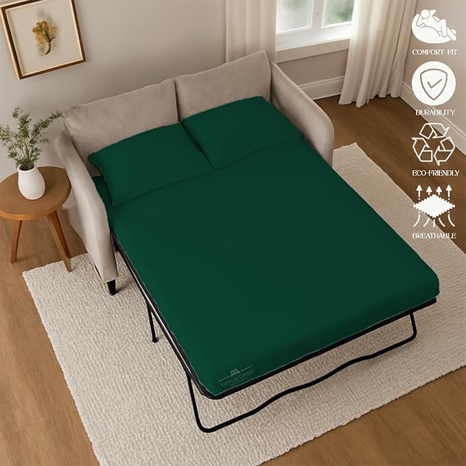 Sleeper Sofa 4 Piece Bed Sheet Set Premium Quality 100% Cotton 500 Thread Count, Smooth & Super Soft Sateen Weave, Extra Soft Bed Sheets, Wrinkle Free, 6 Inch Deep Pocket (Full, Olive)