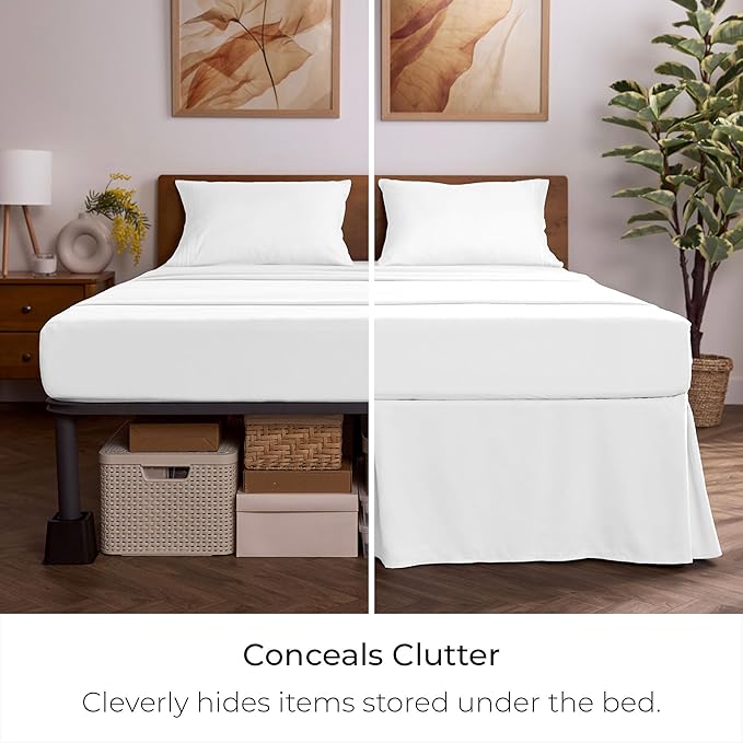 Mellanni Bed Skirt Twin XL Size - Bed Skirting - 15-Inch Tailored Drop Pleated Dust Ruffle - Hotel Luxury Bedding - Wrinkle, Fade, Stain Resistant - 1 Bedskirt (Twin XL, White)