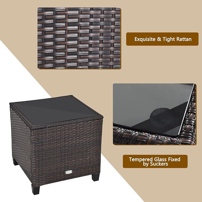 COSTWAY 3PCS Patio Furniture Set, PE Rattan Wicker Sofa w/Washable Cushion and