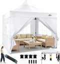COBIZI 10x10 Heavy Duty Pop Up Canopy Tent with 4 Sidewalls Thicken Frame, Commercial Easy Up Outdoor Wedding Party Tents, All Season Waterproof Windproof with Stakes Sandbags Ropes Roller Bag, White