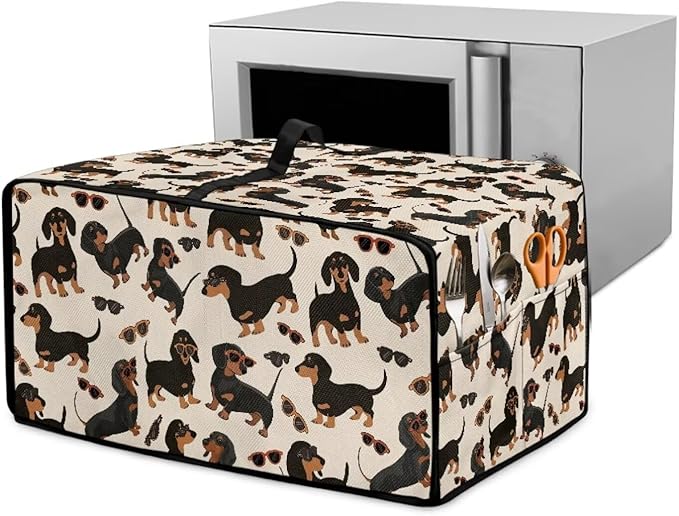 Air Fryer Toaster Oven Dust Cover Protective Microwave Oven Cover with Pockets, Dust-proof Countertop Appliance Protector, L, 18.5" x 22.5" x 13", Dachshund Dog Sunglasses Print