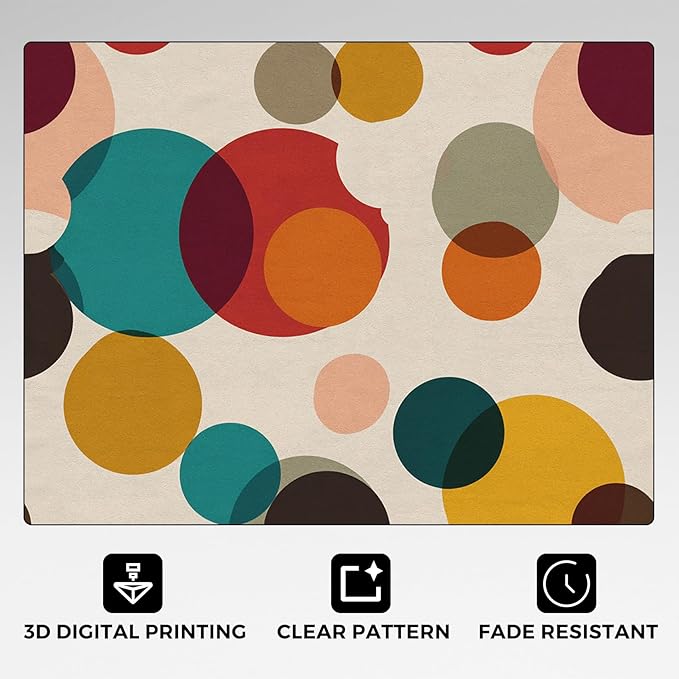 Mid Century Modern Rugs for Home Decor, 6x9 ft, Boho Geometric Circle Area Rugs for Living Room, Soft Non Slip Washable Abstract Geometry Carpet Bedroom Decorations Dt-Ghf-19