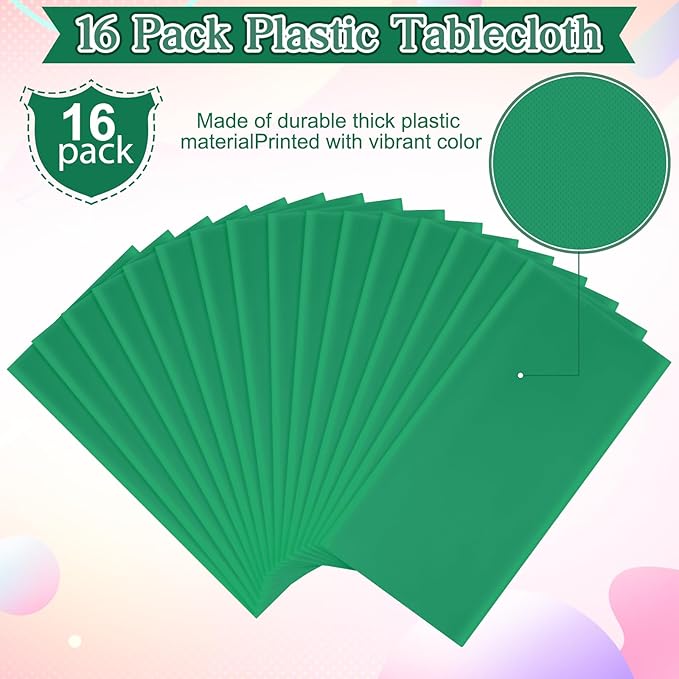 16 Pack Green Plastic Tablecloth for Rectangle Tables, Premium Decorative Green Disposable Table Cloths for Parties, Rectangle Party Table Cover for Birthday Anniversary Graduation Picnic, 54x108 Inch