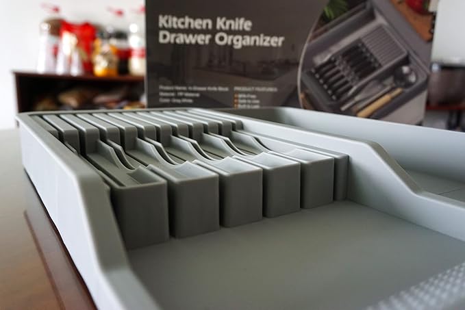 Mulikeer Drawer Knife Organizers Insert with Expandable Tray for 11 Knives