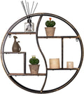 Round Wall Shelf,24 inch Metal Circle Shelf Wood Floating Shelves,Rustic Retro Wall Mounted Display Organizer Shelf for Fireplace,Living Room,Bathroom