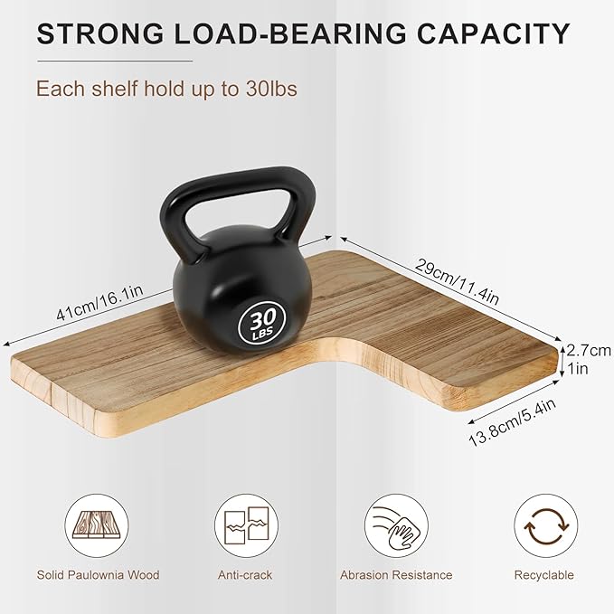 Floating Corner Shelves, Wall Shelf Set of 3, Shelves for Wall Storage, Solid Wood Shelves for Storage, Wall Mount Wooden Display Shelf for Bathroom Bedroom Kitchen Garage (Light 3Pcs)