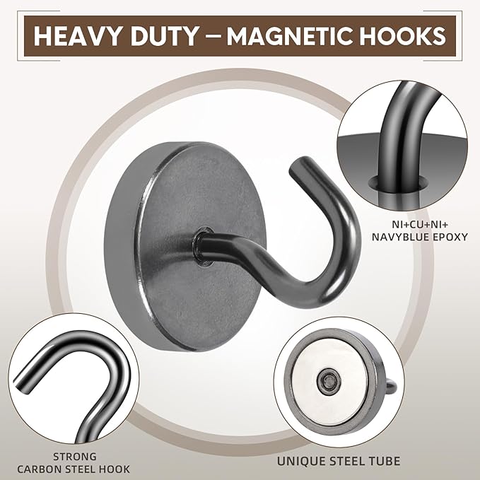 Neosmuk Magnetic Hooks, Cruise Ship Essentials, 120lb+ Heavy Duty Magnetic Hooks for Cruise Cabins, Refrigerator, Grill, Hanging, and Travel | Extra Strong Must-Haves Magnet Hook,Gunmetal,Pack of 10
