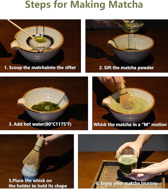Zzlright Matcha Whisk Set,Matcha Set,Matcha Kit,Matcha Bowl with Spout,Scoop,Sifter,Bamboo Whisk,Chasen Holder,Mothers Day Gifts for Mom Women her Grifend,Gifts for Christmas