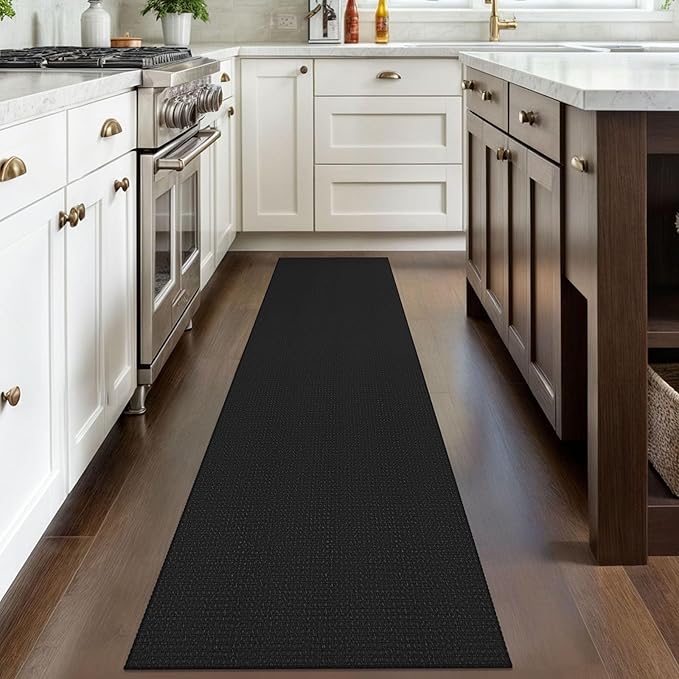 IOHOUZE Washable Runner Rug 2x8 Non Slip Rubber Backed Hallway Runner Entryway Runner Indoor, Kitchen Rugs Woven Cotton Floor Carpet for Kitchen Hall Entrance Bedroom, Black/Grey