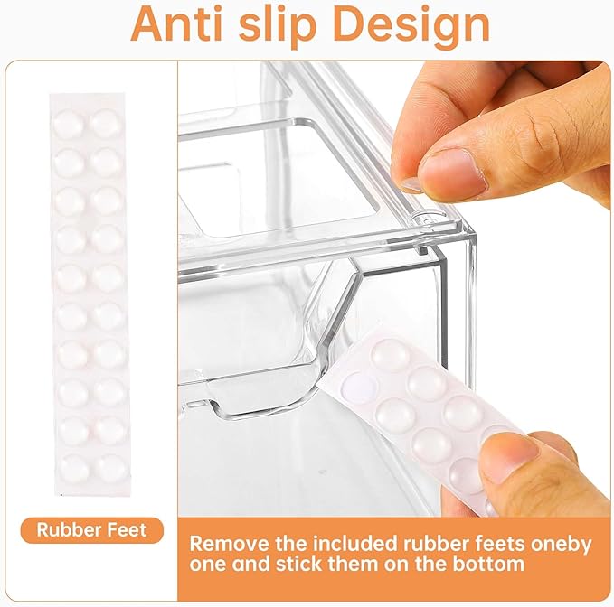 Stebopum 8 Pack Stackable Makeup Organizer, 4.4'' Tall Acrylic Bathroom Makeup Organizer and Storage Drawer with Pull-out Handle, Clear Plastic Storage Bins for Vanity,Pantry,Desk,Undersink,Kitchen