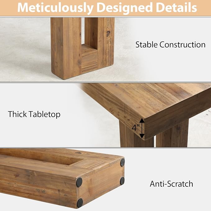 HOKYHOKY Reclaimed Solid Wood Console Table, Rectangular Couch Tables Behind