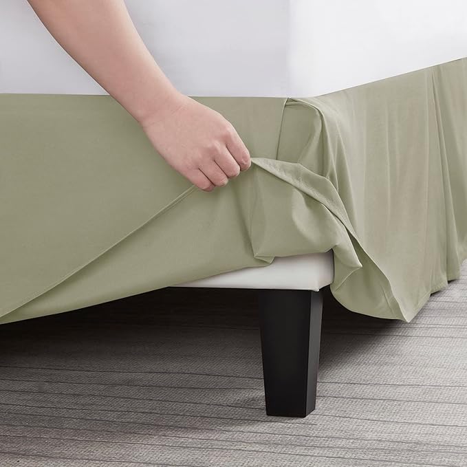 Nestl Green Full XL Bed Skirt - Full XL Size Bed Skirt 14 Inch Drop - Brushed Microfiber Bed Skirts - Hotel Quality Pleated Bed Skirt - Shrinkage & Fade Resistant