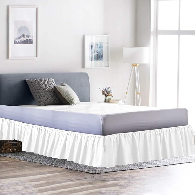 Bed Skirt - Ruffled Bed Skirt (California King, White) 12 Inch Drop Dust Ruffle with Platform, 100% Cotton 800 Thread Count Fabric - Dust Ruffle Bedskirt for Easy Fitting and Easy Care