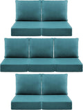 Luxury 6" Outdoor Cushions for Patio Furniture, 24x24x6" Thick Seat Cushion Set of 7, Fade Resistant Couch Chair Replacement Cushions High Density Deep Wicker Chair Cushion w/ Removable Cover, Green